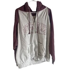 U.S. Vintage Outer Banks North Carolina Full Zip Hoodie Gray Burgundy 2XL Mens
